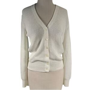 J.Crew Women’s Shimmer Ribbed Wrap Cardigan Sweater Size Medium Ivory White NWOT